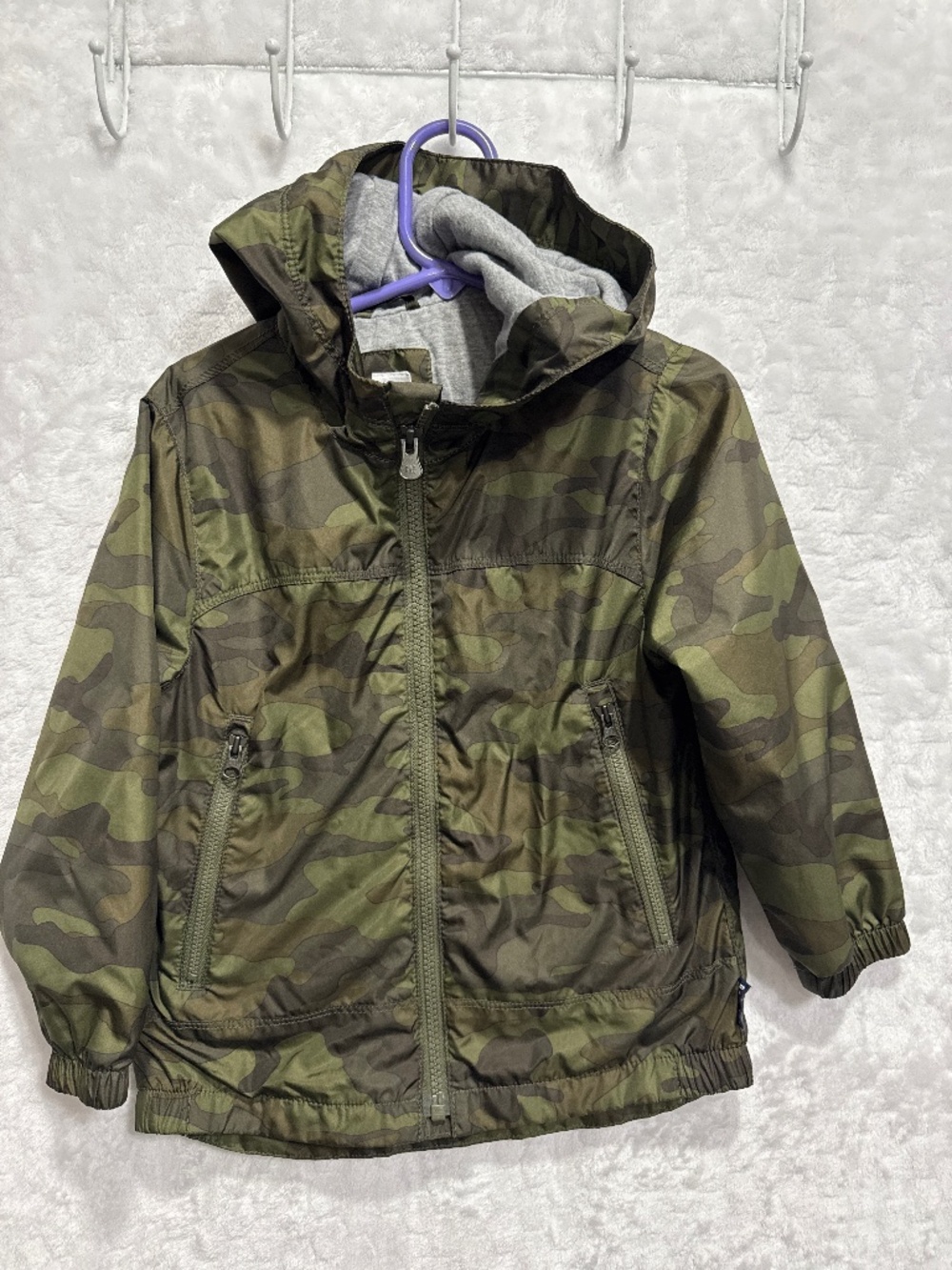 Baby Gap hooded jacket full zip pockets green camo toddler size 4